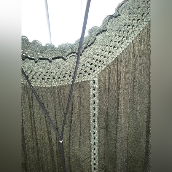 Pinky Olive Green Boho crochet Blouse Women’s Medium - Picture 4 of 6